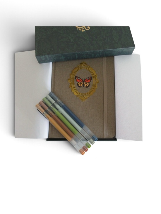 Archer And Olive Other - New Archer and Olive Butterfly in Frame Notebook & Set of 5 Gel Pens